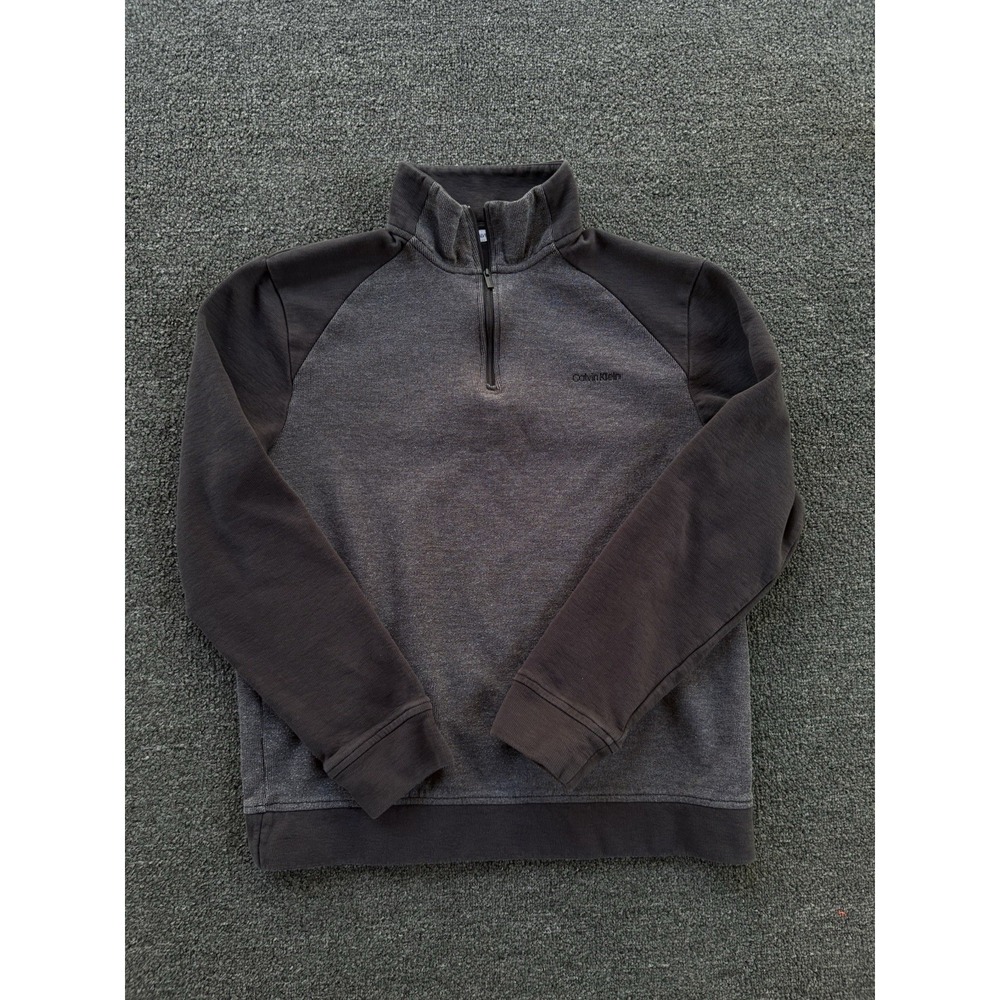 Calvin Klein Mens Quarter Zip Pullover Size S Gray Two-Tone Thermal Fleece